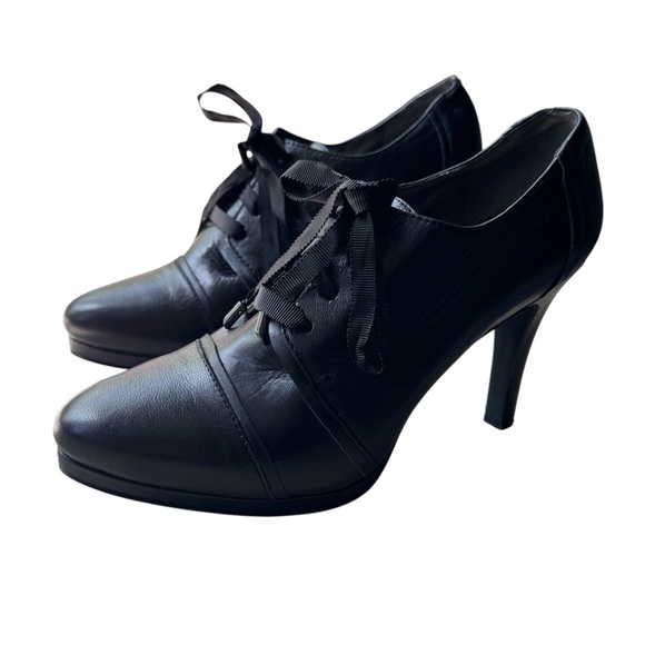 Tahari Black Grace Leather Lace-Up Heels - Picture 1 of 7